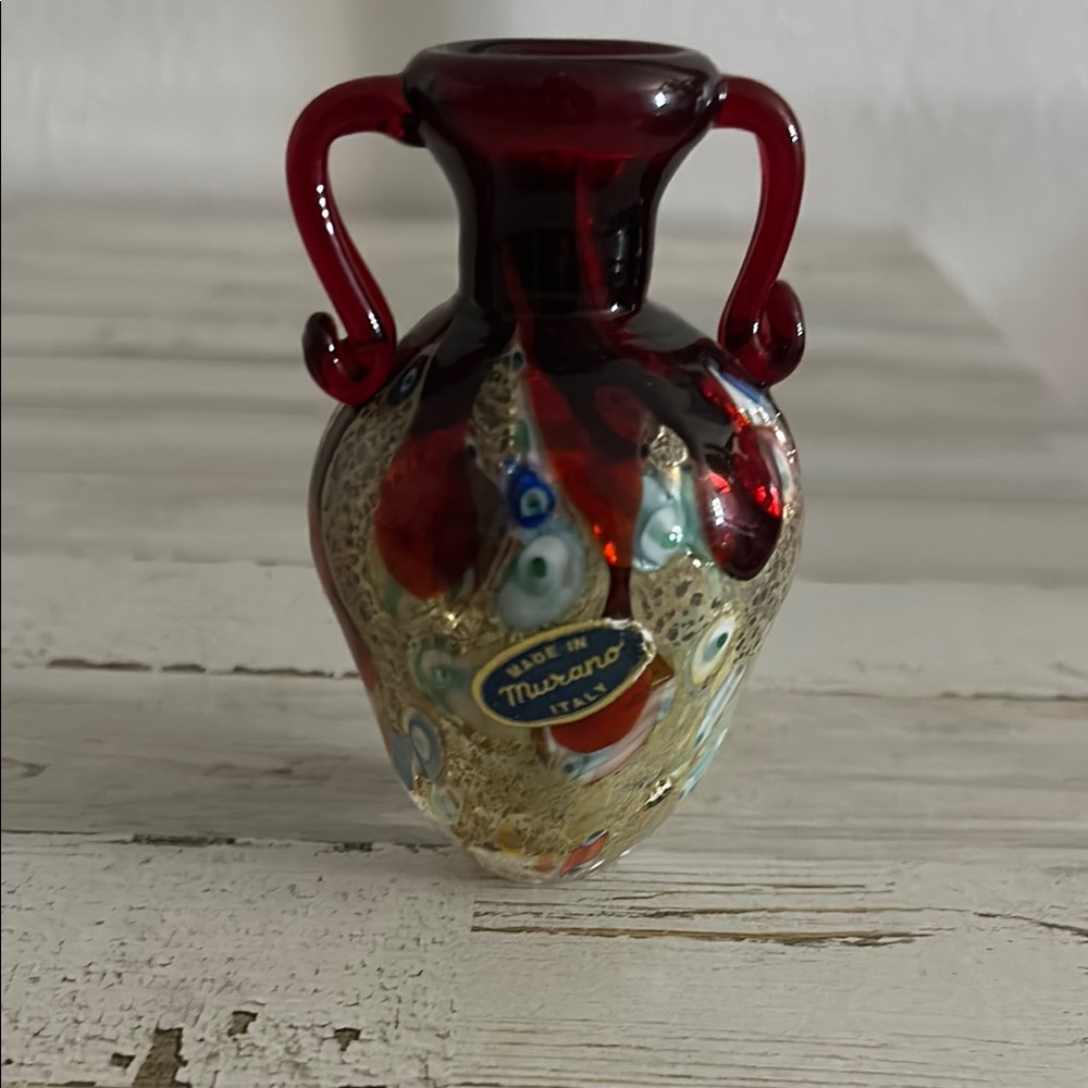 Murano Millefiori Glass Red Vase